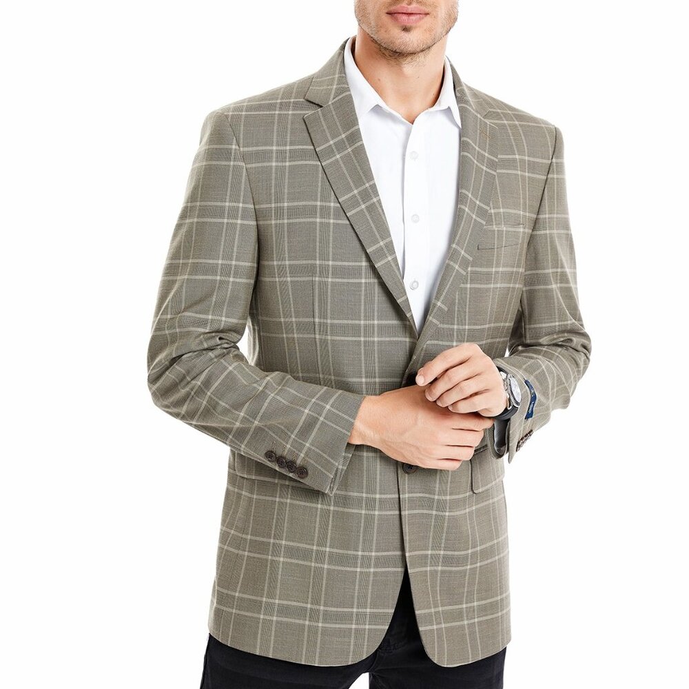 Tan Plaid Notch Lapel Men's Jacket